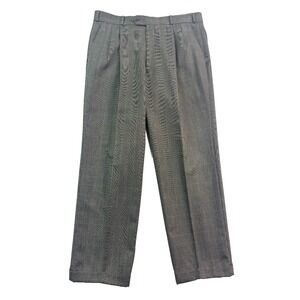 vtg 90s Cellini 35x30 Gray Plaid Wool High Waisted Dress Suit Pants‎ Pleated